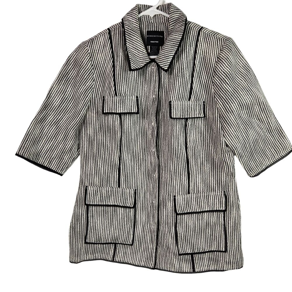 Vintage Pleated Crinkled Fabric Blazer 10 Black Cotton Nylon Silk Viscose Jacket